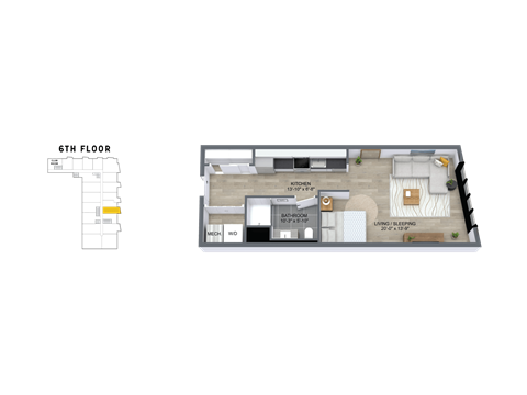 Floor plan for studio, 1 bath, 575 sqft